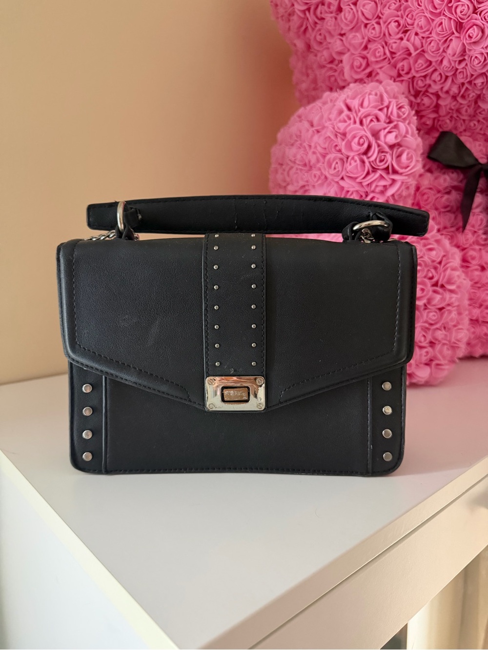 Black Studded Top-Handle Women's Satchel